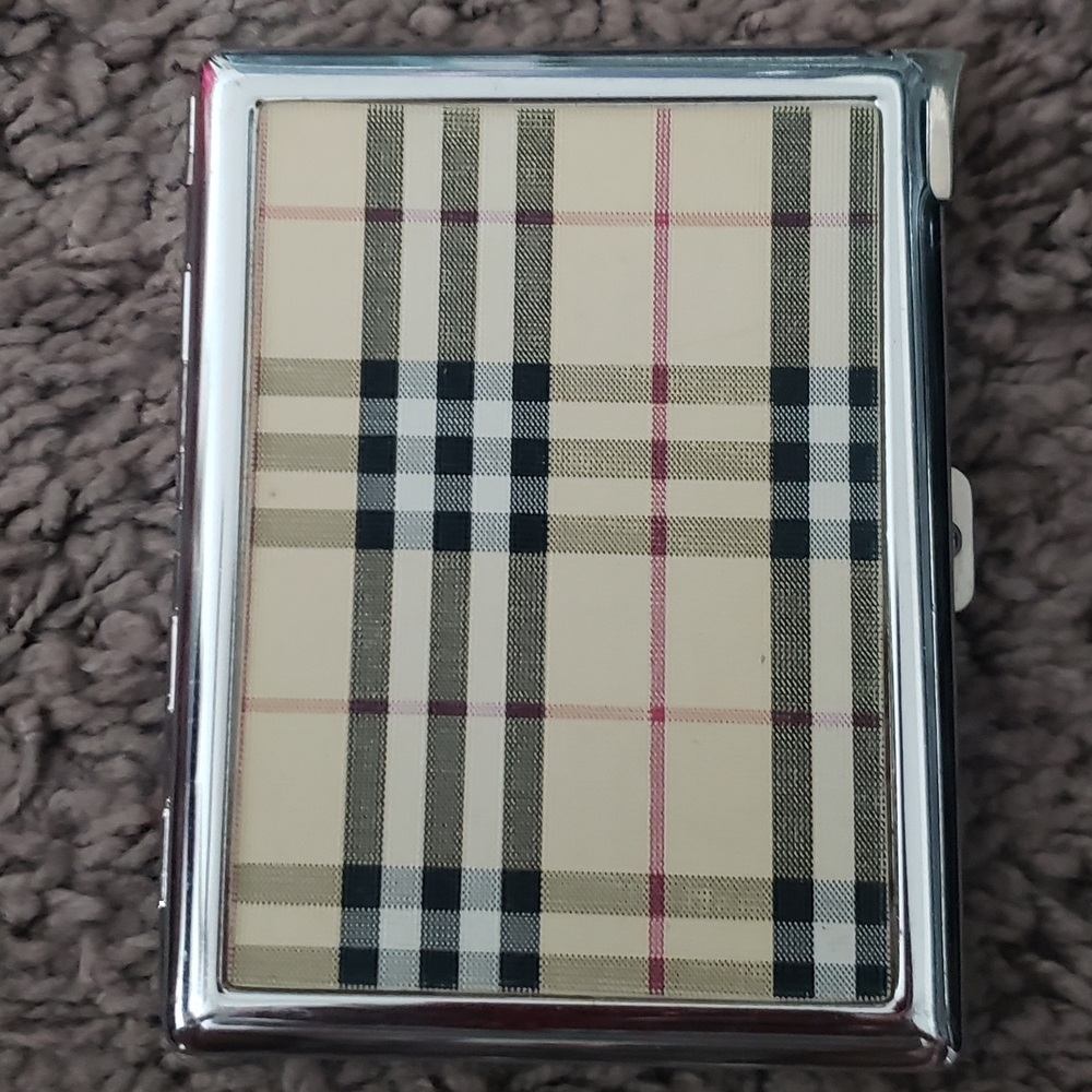 Plaid Compact Cigarette Case - Beige and Black